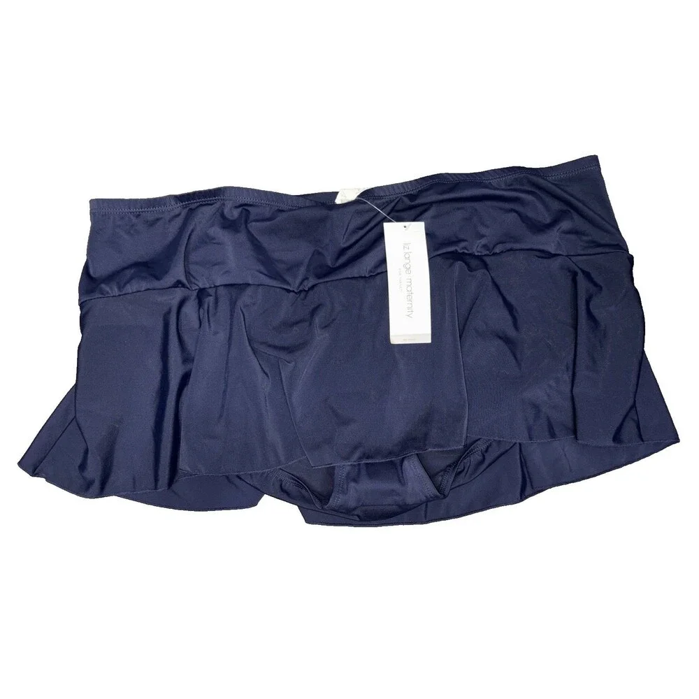 Liz Lange Maternity Swim Skirt Women XL Navy Blue Ruffle Hem Stretch Beach New